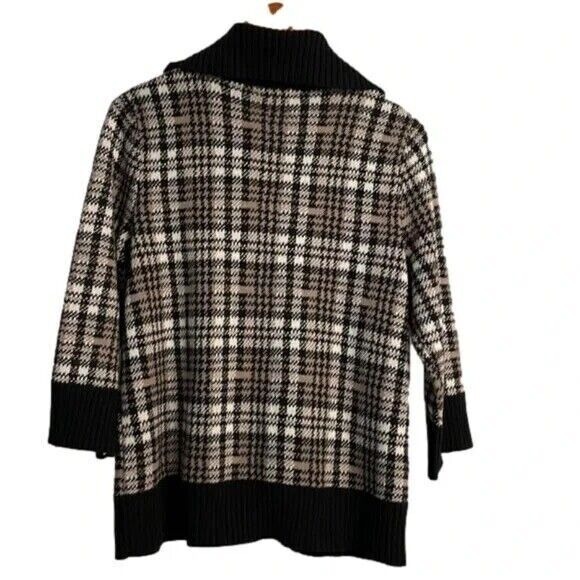 Christopher & Banks Plaid Cardigan‎ Sweater Knit Zip Up Shawl Collar M - Picture 2 of 7